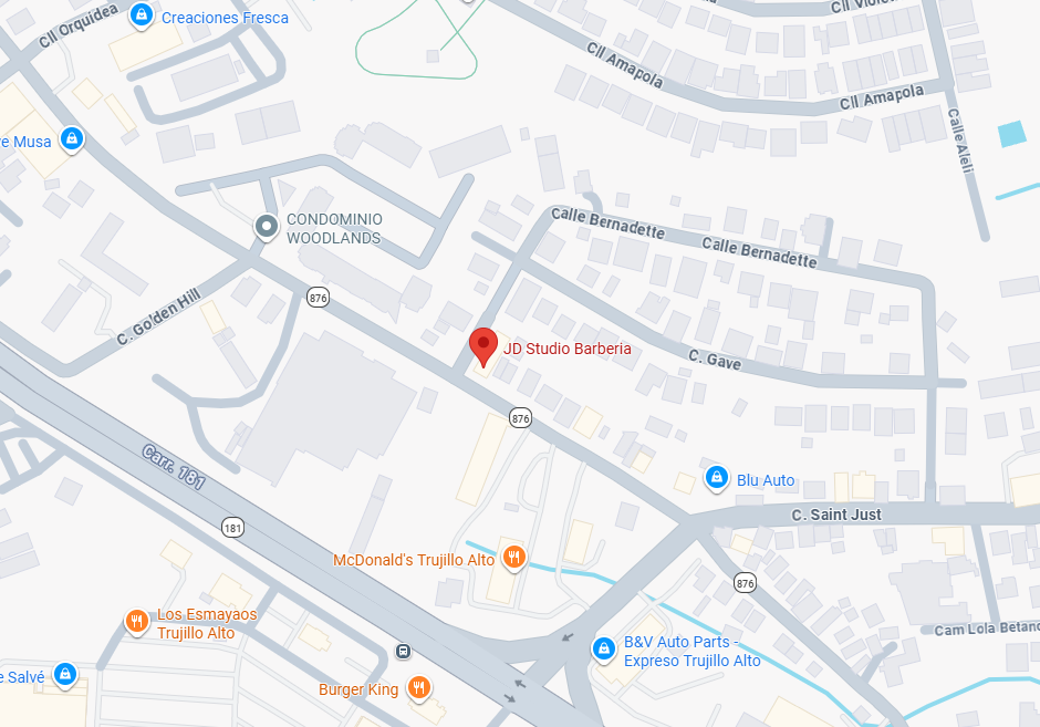 Mapa de Google mostrando la ubicación de JD Studio Barbería en Trujillo Alto, Puerto Rico